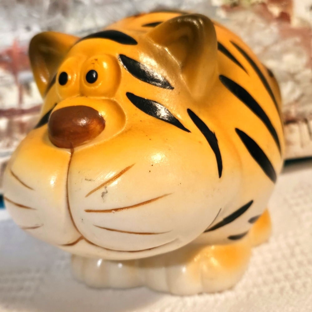 Whimsical Tiger Bank Figurine with Bold Stripes